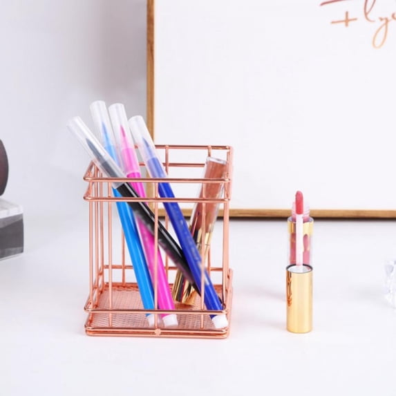 AMAZING FASHION 1 Pack Iron Storage Basket Stand 4 Size for Home Office Metal Storage Organizer Basket (Rose Gold)