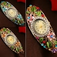 thumbnail image 6 of AYYUFE 3PCS Bangle Dress Watch Vintage Faux Crystal Alloy Pretty Floral Pattern Bracelet Watch for Casual,Blue, 6 of 8