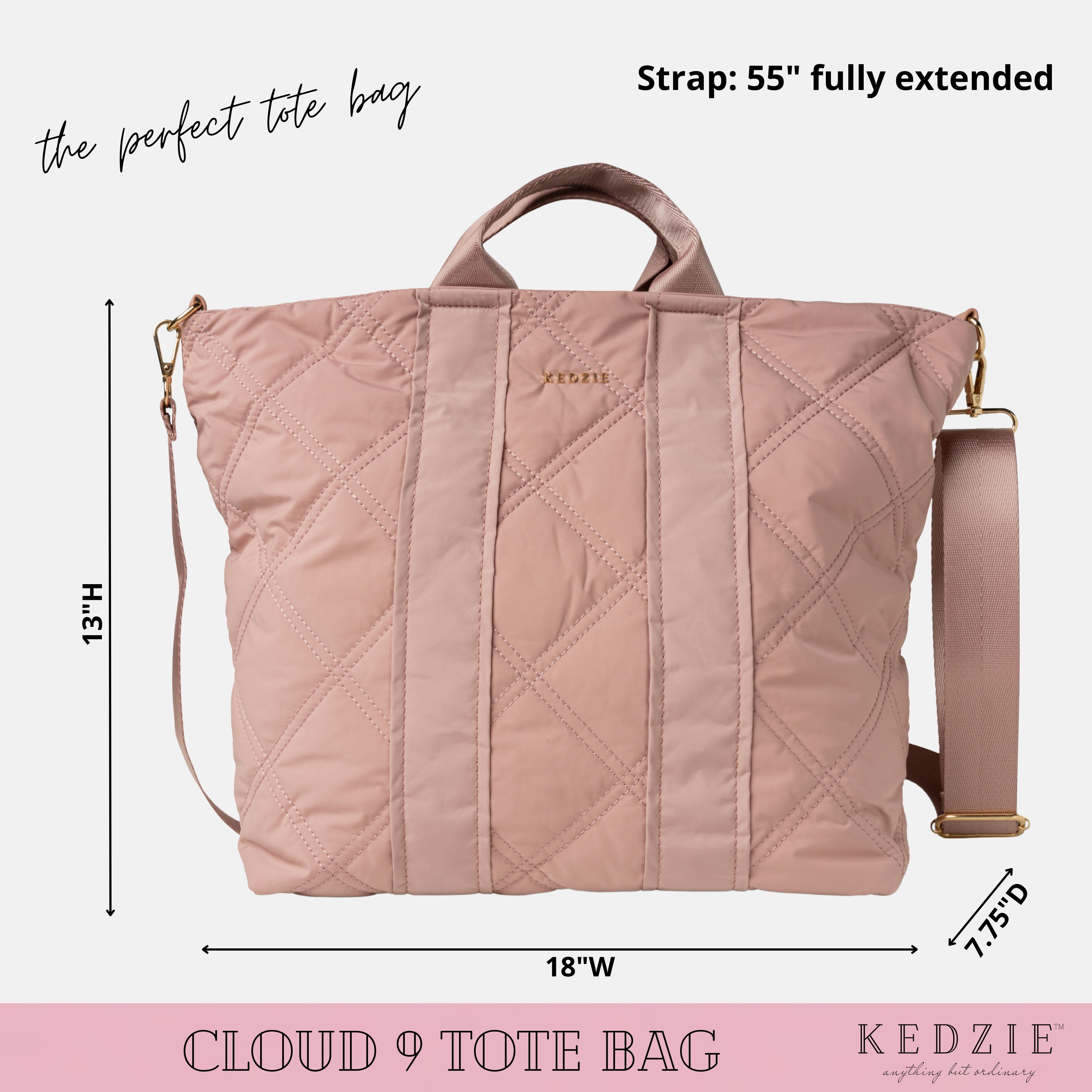 Kedzie Cloud 9 Tote Bag Quilted Puffer Crossbody Purse, Mauve (Women's)