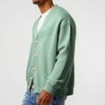 thumbnail image 4 of Lumtrix Mens Waffle Cardigan Sweater Long Sleeve V-Neck Knitted Sweaters Oversized Button Down Cardigan Light Green 3XL, 4 of 5