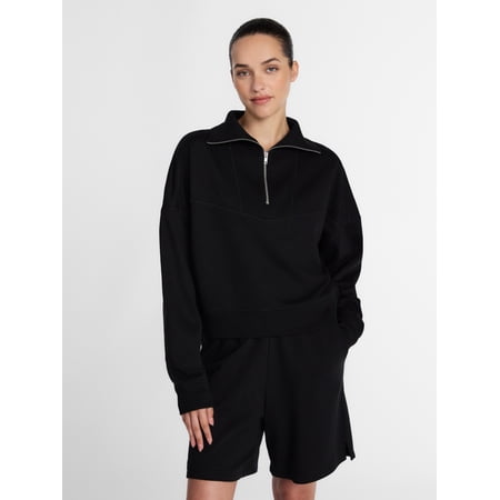 Athletic Works Women's and Women's Plus Quarter-Zip Sweatshirt, Midweight, Size XS-4X