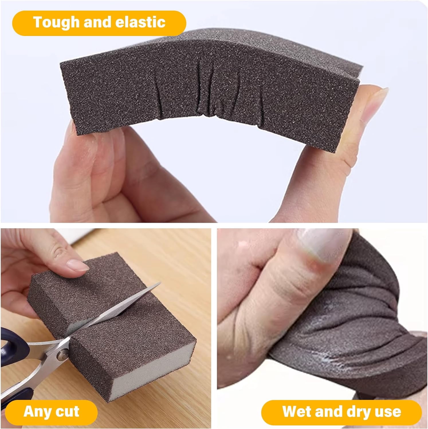 Klfte 10-Pack Sanding Sponges – Washable & Reusable – 60/80/120/180/220 Grit – For Wood, Metal, Drywall, Glass