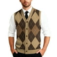 thumbnail image 2 of Mens Argyle Sweater Vests V Neck Sleeveless Cardigan Vest Knitwear Brown L, 2 of 7