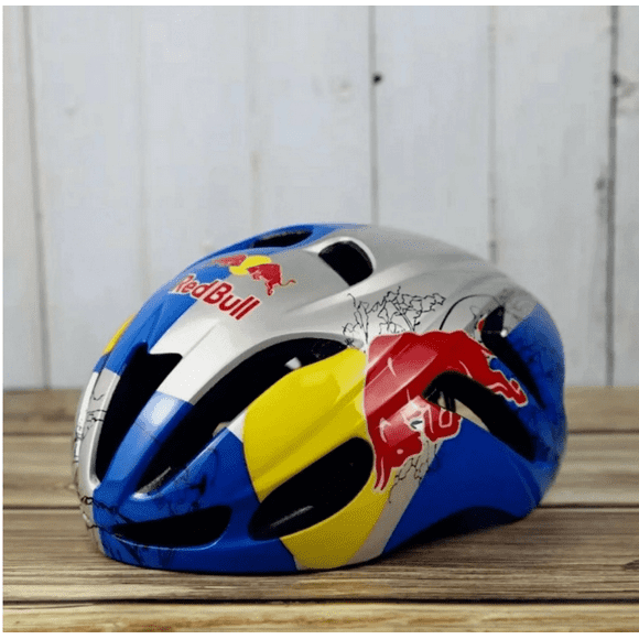 Red Bull Red Bull Bicycle Helmet with Visor, Blue, Silver, Yellow