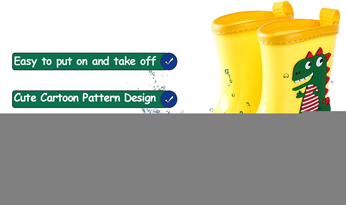 Kids Dinosaur Rain Boots Boys Girls Wellington Boots Non-Slip Cozy Unisex Children Wellies Rubber Rain Shoes