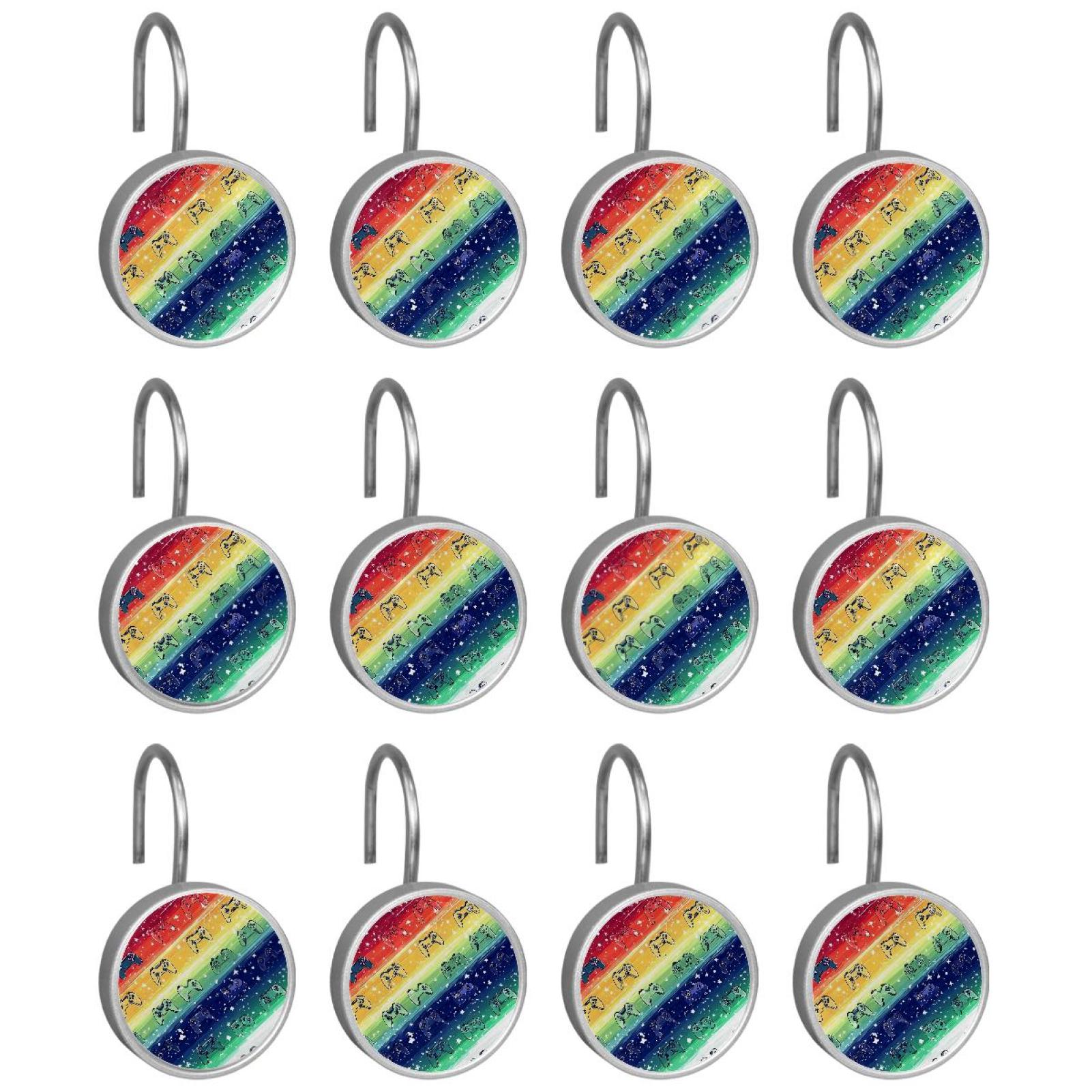 HemaKayy 12 Pcs Shower Curtain Hooks Bathroom Decorative Accessories Rainbow Bar Game Console