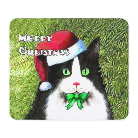 CafePress - Tuxedo Merry Christmas Cat Mousepad - Non-slip Rubber Mousepad, Gaming Mouse Pad