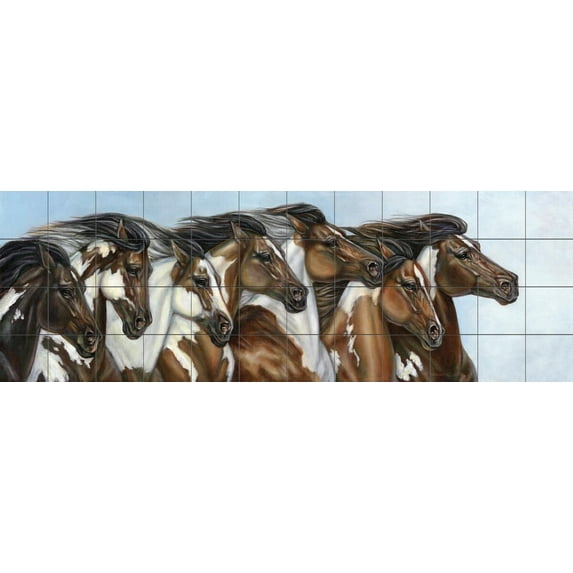 Tile Mural Kitchen Backsplash - Painted Ponies-CM - by Carolyn Mock