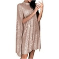 thumbnail image 2 of Gold Sequin Dress for Women's Cloak Long Sleeve Mini Cape Dress Party T-Shirt Flowy Skater Dresses Gift for Women, 2 of 7