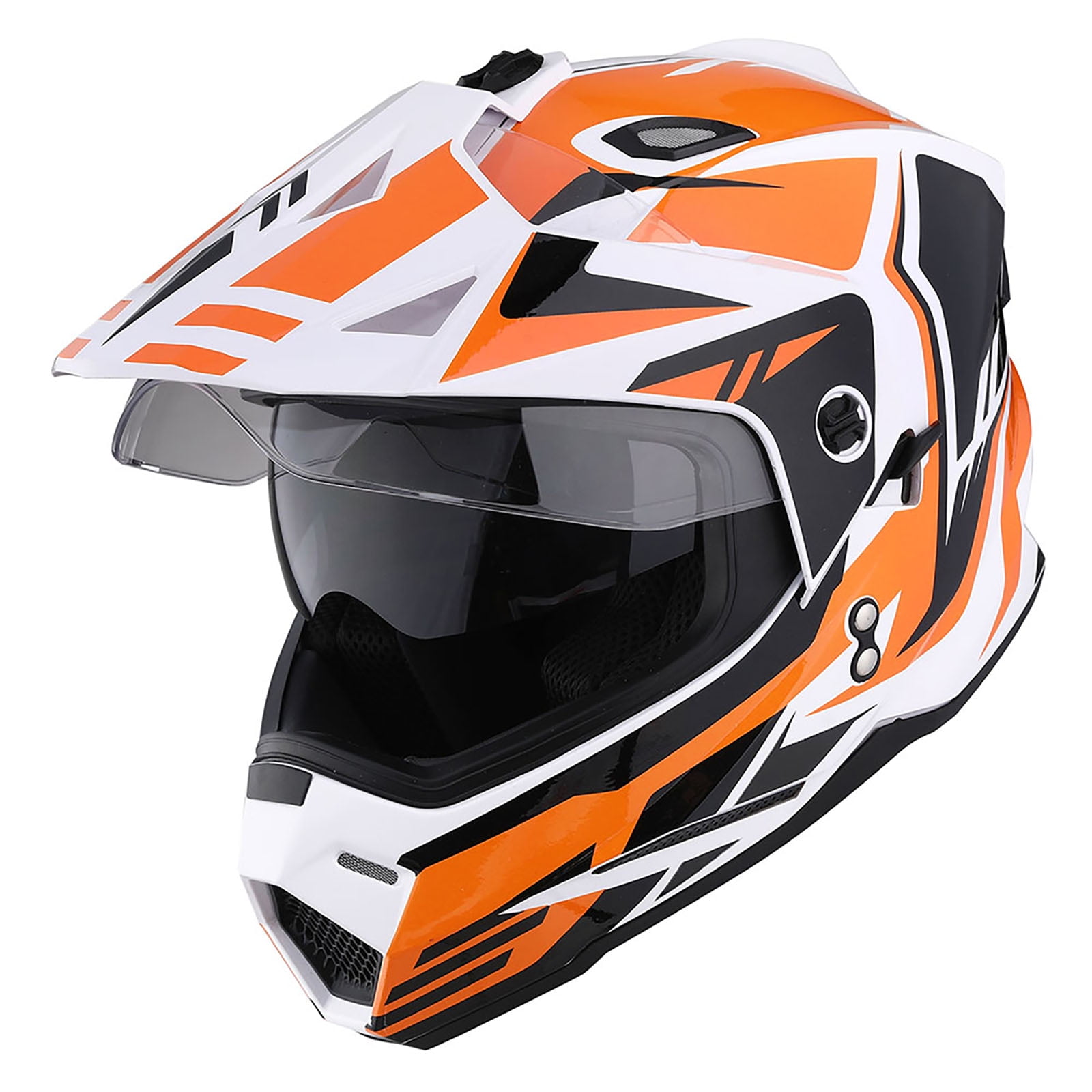 1Storm Dual Sport Motorcycle Motocross Off Road Full Face Helmet Dual Visor HF802 Storm Force Orange + Motorcycle Bluetooth Headset