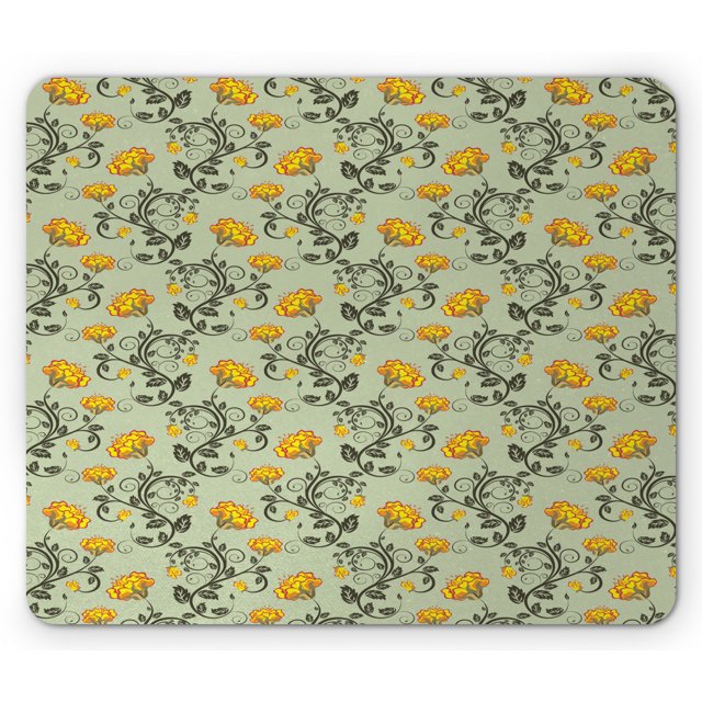Victorian Mouse Pad, Continuous Floral Pattern with Curlicue Peduncle Flower Damask Antique Print, Rectangle Non-Slip Rubber Mousepad, Multicolor, by Ambesonne