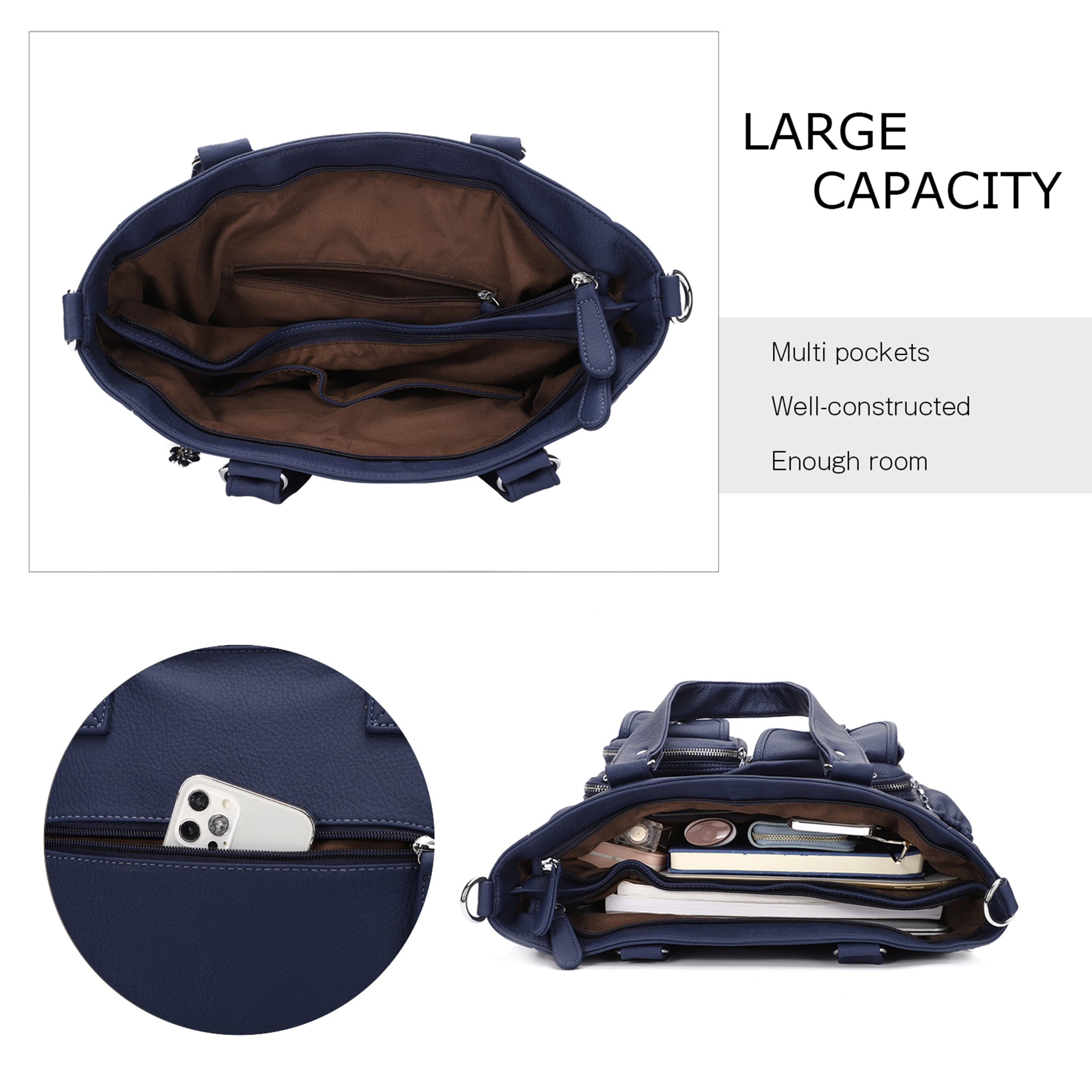 KL928 Women's Leather Handbags Large Crossbody Tote Purses for Travel Work (Dark Blue)