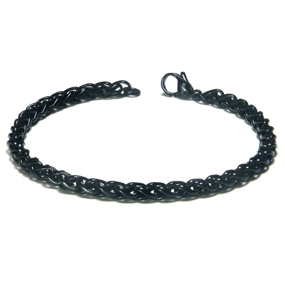 Black Titanium 4MM Wheat Link Bracelet 8.5"