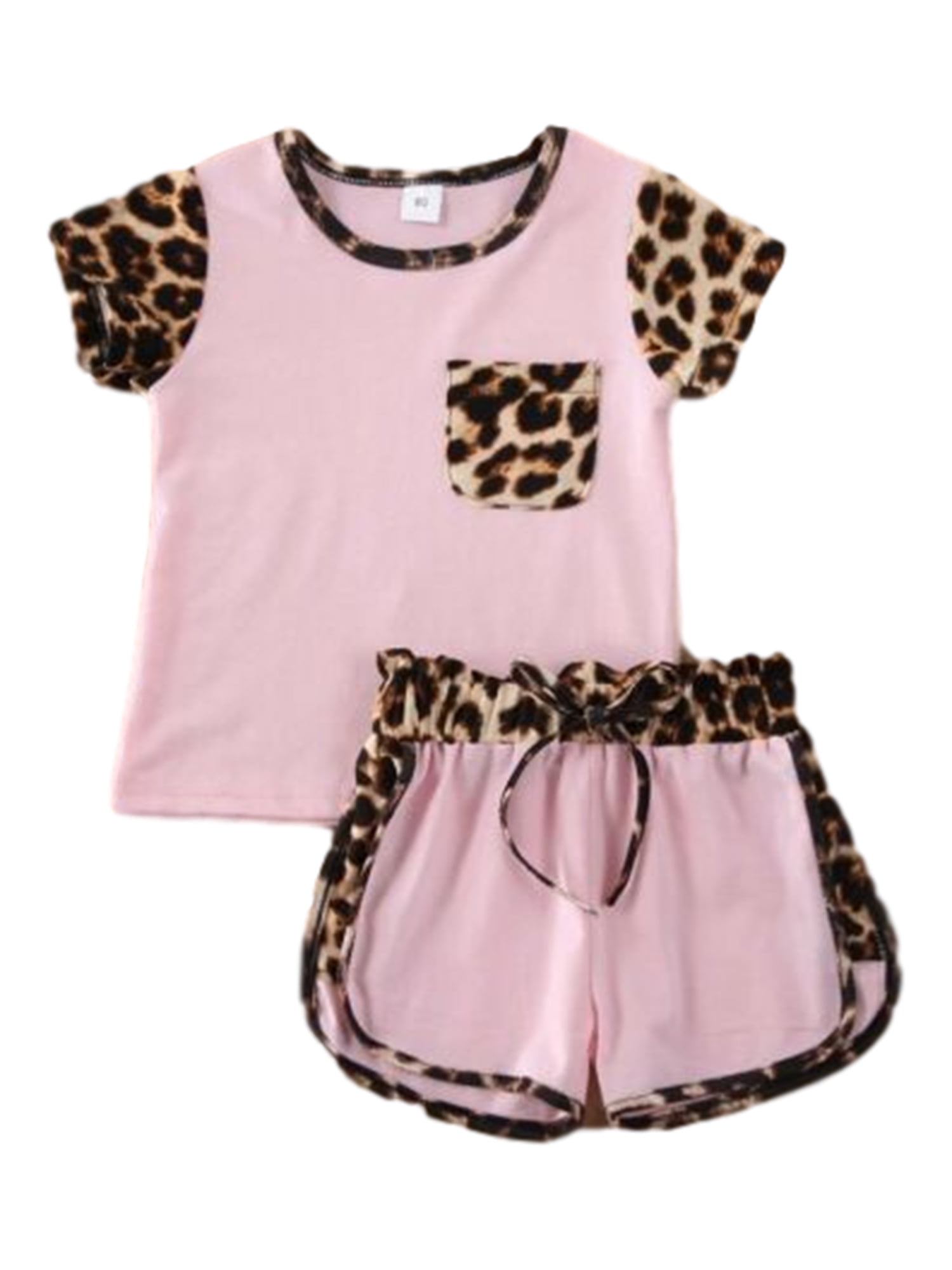 Hot Pink Leopard Bright Girls Summer Shorts Outfit 12-18 Months