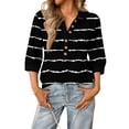 thumbnail image 2 of Garbnen 3/4 Sleeve Tops for Women Fashion Black and White Striped Women's Henley Tops Spring Summer Three Quarter Length Sleeve Women's Tunic Tops, 2 of 4