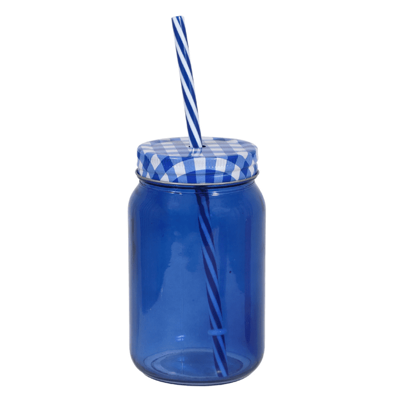 Jar-Shaped Glass Tumblers with Screw-On Lids and Straws, 16 oz.