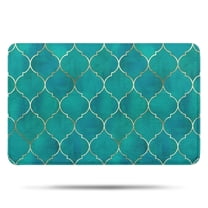 Teal and Gold Geometric Lattice Pattern Bathroom Rugs Mat,Non Slip Microfiber Bathroom Rug,Rubber Backing,Soft Bathroom Mats for Bathroom Floor,Tub and Shower,17x27in(43x68cm)