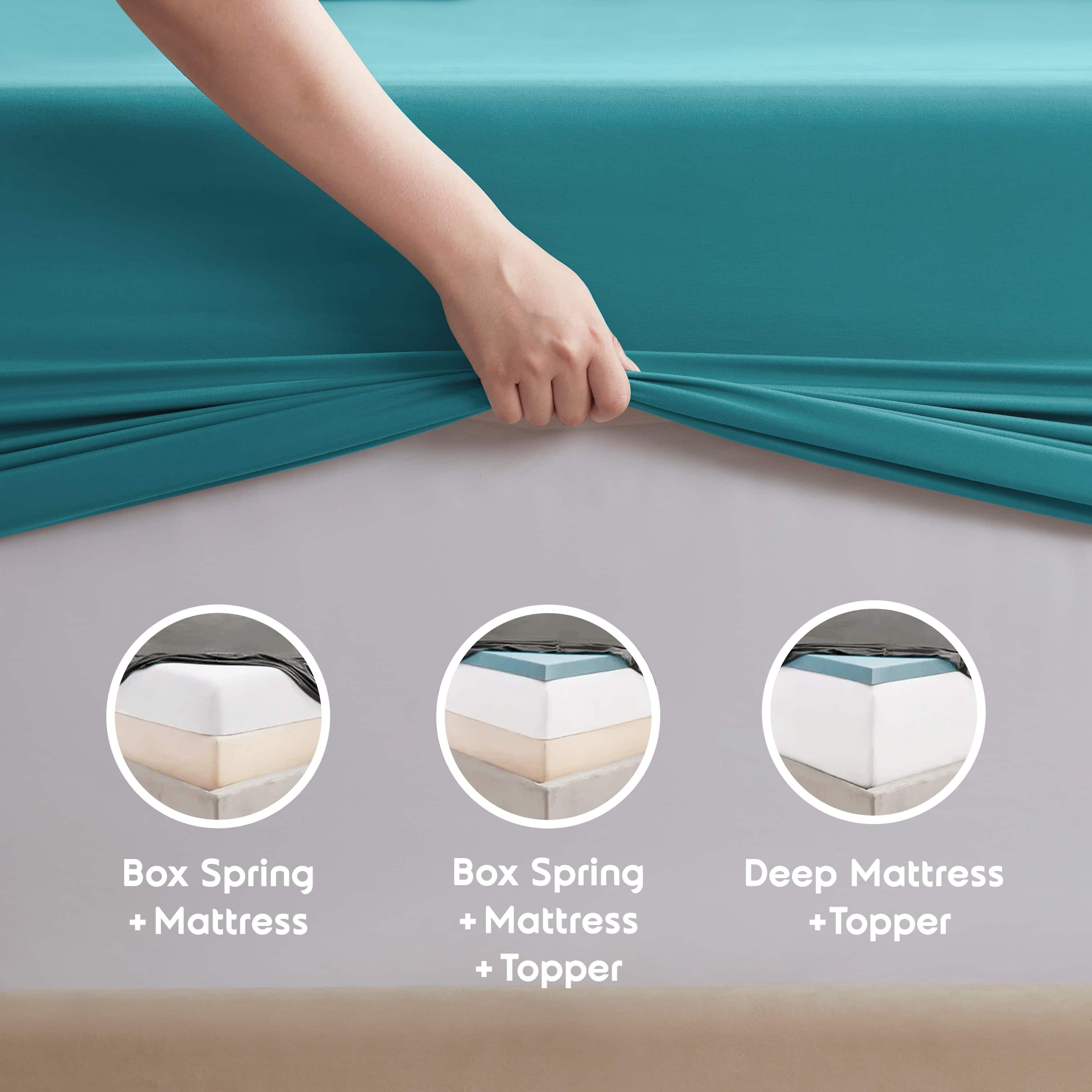 LammaLoe Extra Deep Pocket Split King Sheets set, Fits 18"-24" Mattress, 7 Piece Soft Microfiber Bed Sheet Sets, Teal