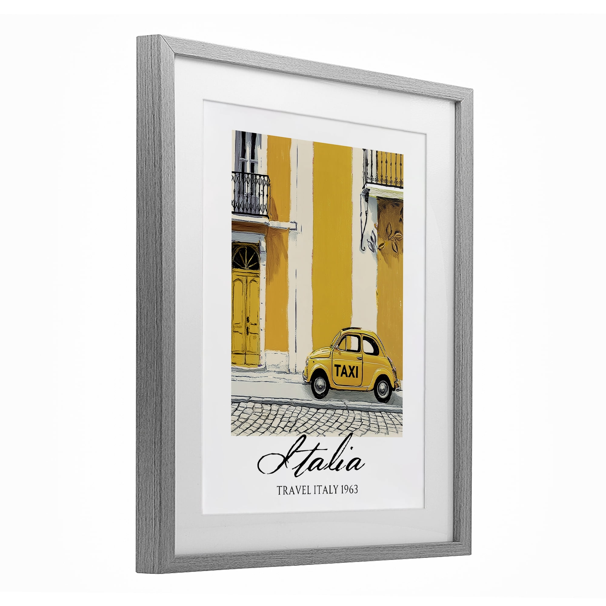 Stupell Industries Travel Italia Taxi Gray Framed Print Under Glass, design by Annabelle Hall