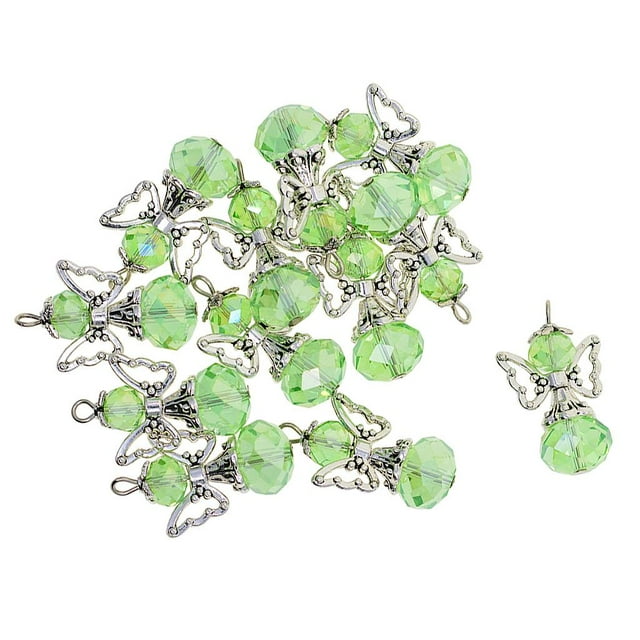 KLKCMS 12 Pcs Pendentif en Alliage Filigrane Creux avec Perles de Verre Cristal Vert Clair