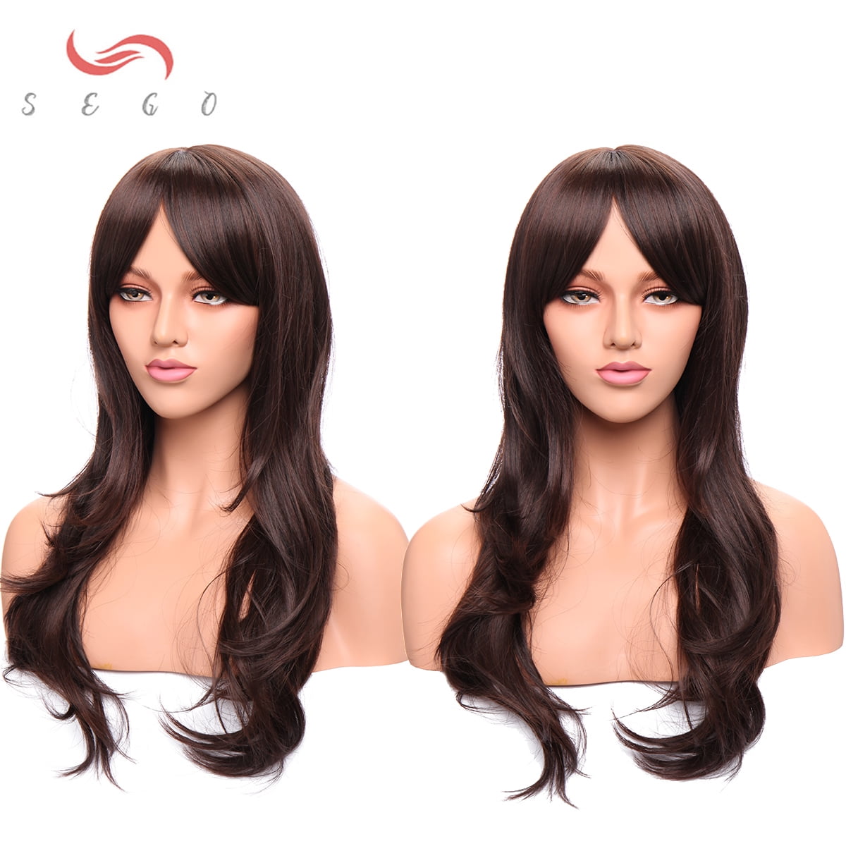 SEGO Long Curly Synthetic Hair Wig with Bangs Short Fluffy Wigs Full Head Heat Resistance Hair Wig for Women