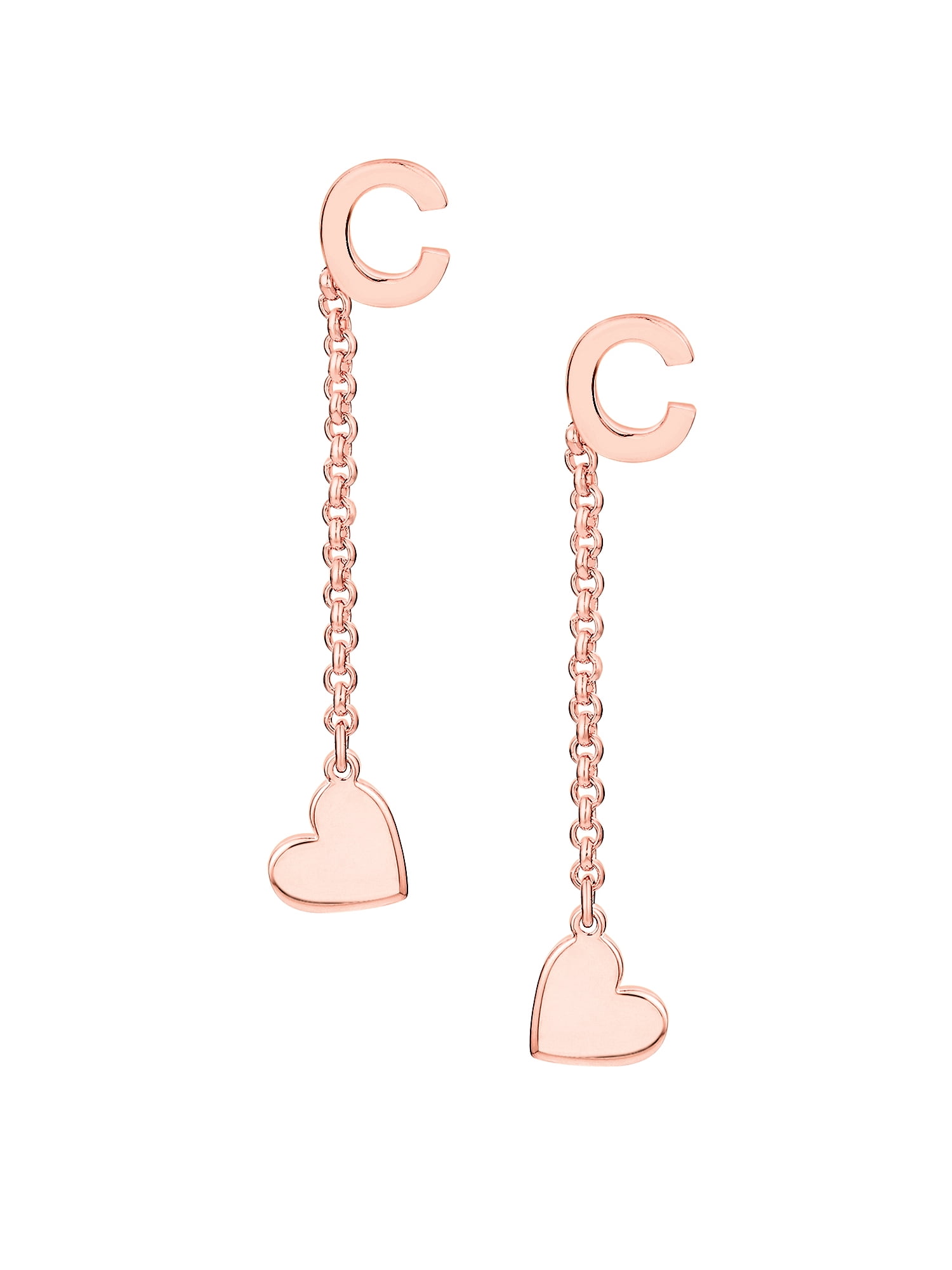 Personalized Planet Women's Initial Earring with Heart Dangle Button Drop Earrings