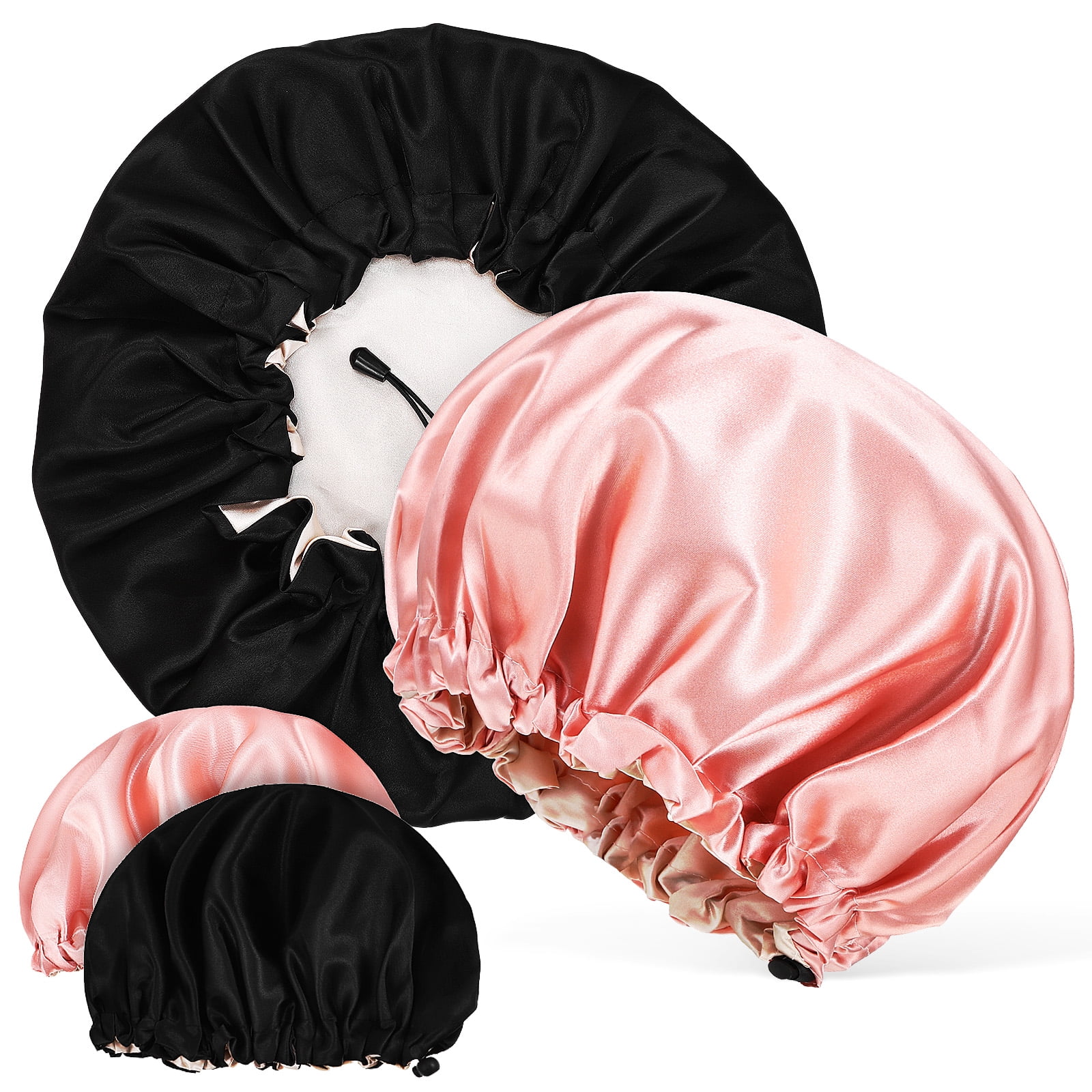 Zcyifa satin bonnet for sleeping 4pcs Satin Sleep Caps Adjustable Satin Bonnet Hair Bonnet for Sleeping Cooking Shower