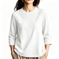 thumbnail image 2 of Fall Sweatshirts for Women Waffle Knit Casual Three Quarter Sleeve Crew Neck Pullover Top Solid Color Casual Loose Lounge Comfy Clothes, 2 of 10