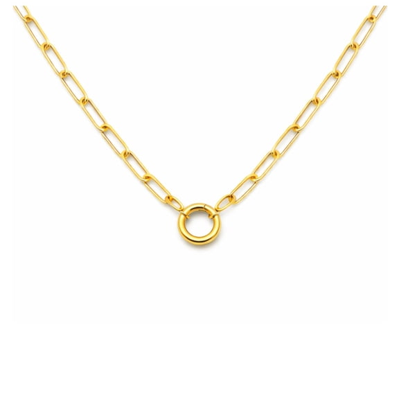 Paperclip Link Circle Carabiner Charm Holder Necklace for Women Stainless Steel 18"-20" Ginger Lyne Collection