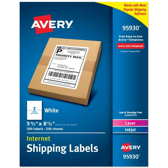 Avery Shipping Labels, 5.5" x 8.5", White, 500 Labels (95930)