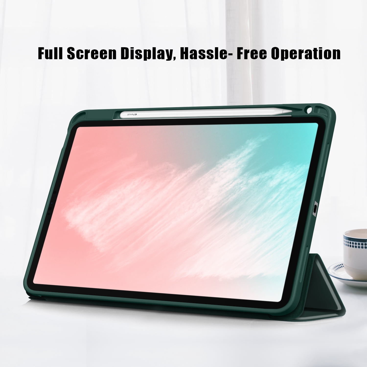 iPad Air 5th 4th Generation Case, iPad 10.9" Case 2022 2020, Allytech Ultra Slim Trifold Stand Protective Multi Angle Stand Pencil Holder Case Cover for Apple iPad Air 4 5, Green