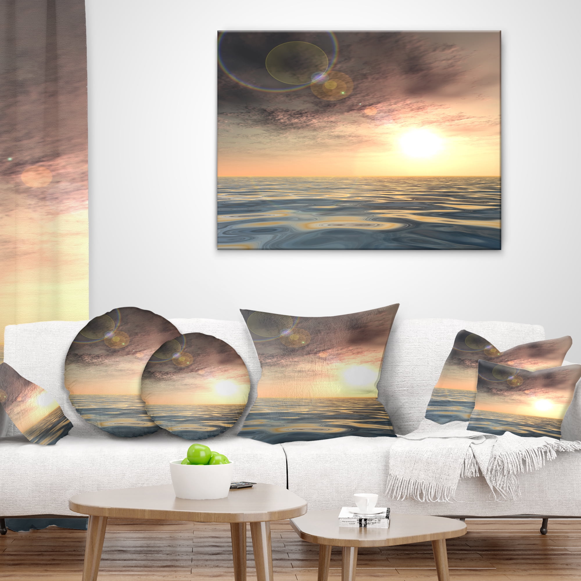 Designart Dark Sky with Clouds at Sunset - Beach Photo Throw Pillow - 16x16