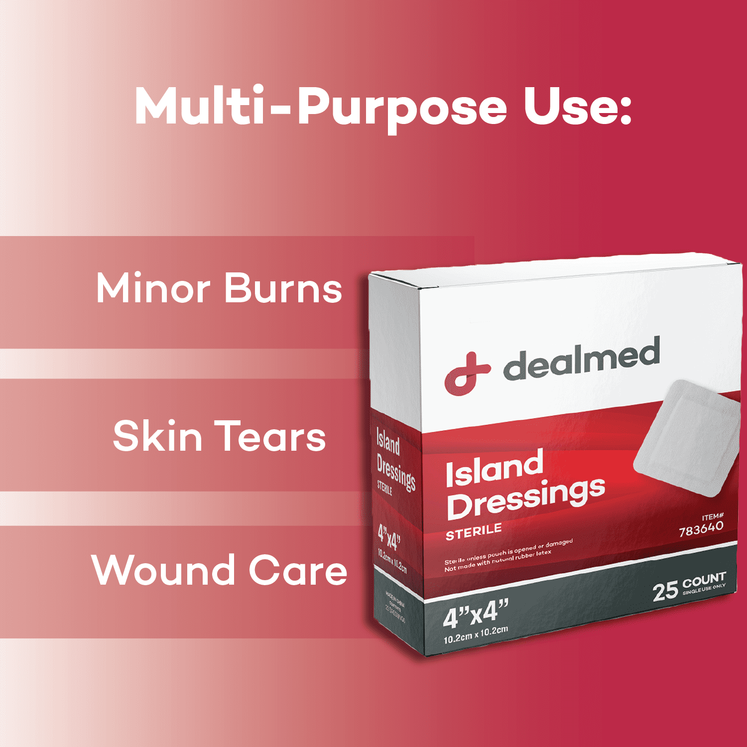 Dealmed Bordered Gauze Island Dressing, Sterile, Individually Wrapped with Adhesive Borders and Non-Stick Pad, 4" x 4", 25/Box (Pack of 6)