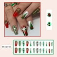 thumbnail image 2 of Christmas Green Red Press on Nails,Long Square Fake Nails with Xmas Tree Strips,Acrylic Glitter Glue on Nails Glossy Reusable Winter False Nails for Women Girls Holiday Manicure Daily 24pcs, 2 of 7