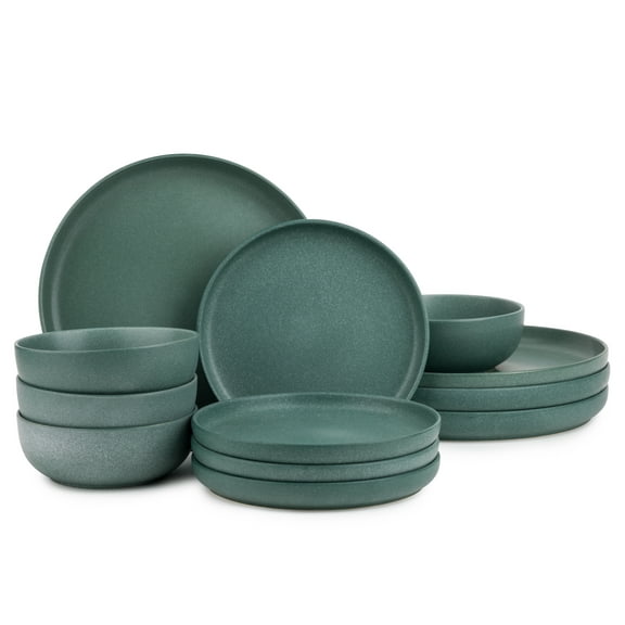 Thyme & Table 12-Piece Stoneware Dinnerware Set, Caspian Green