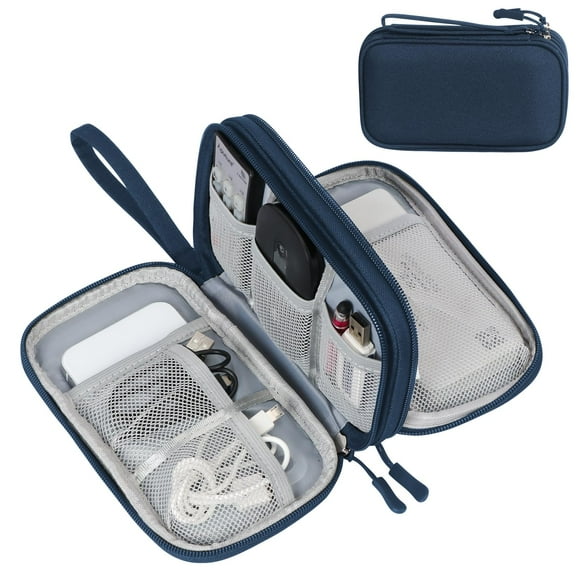 Electronic Organizer, Travel Cable Organizer Bag Pouch Electronic Accessories Carry Case Portable Waterproof Double Layers Storage Bag for Cable, Cord, Charger, Phone, Earphone, Larger Size, Navy