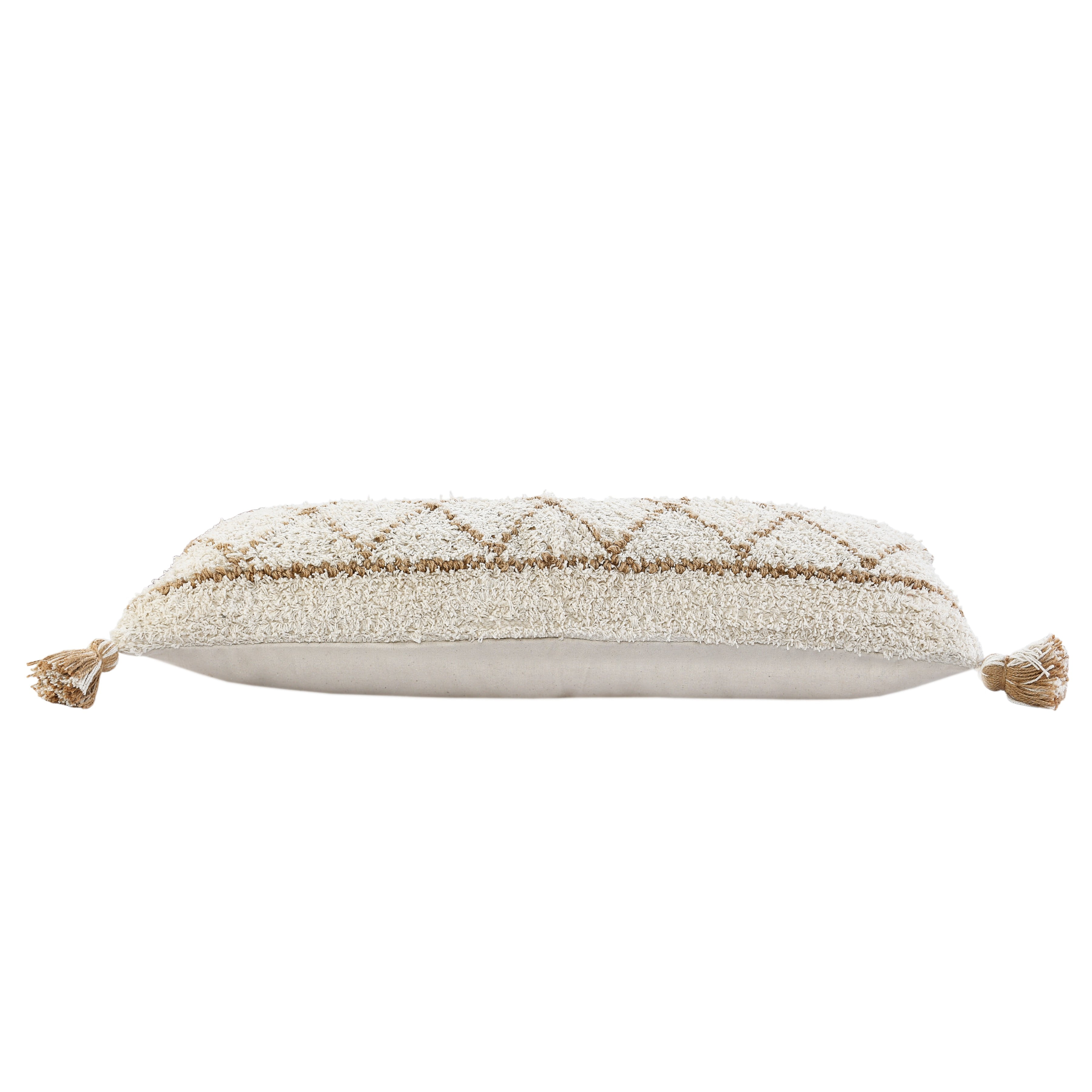 LR Home Ox Bay Hand-Woven White/Brown Diamond Cotton Blend Pillow Cover