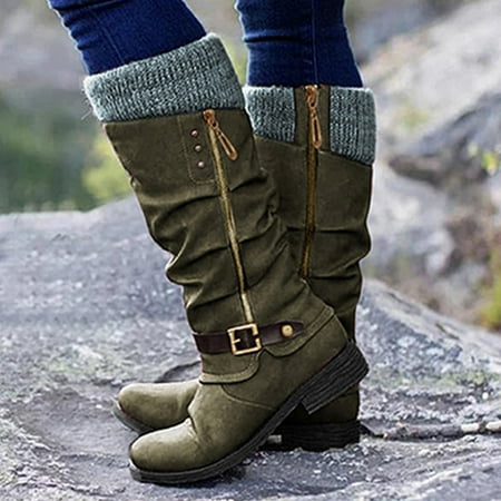 

Foraging dimple Womens Shoes Winter and Autumn Belt Buckle Cashmere Warm Home Snow Boots Green