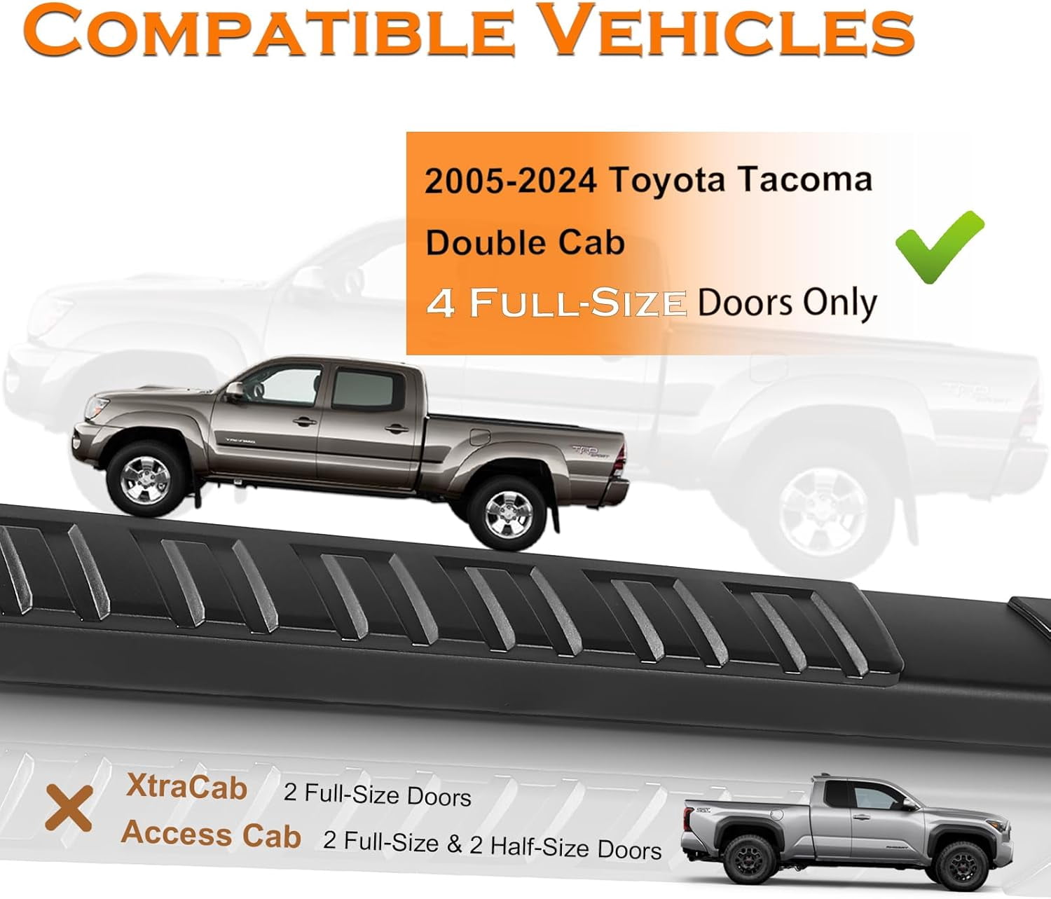 TPA 6 inch Running Boards Fit for 2005-2023 Toyota Tacoma Double Cab Black Aluminum Alloy Side Step Nerf Bar