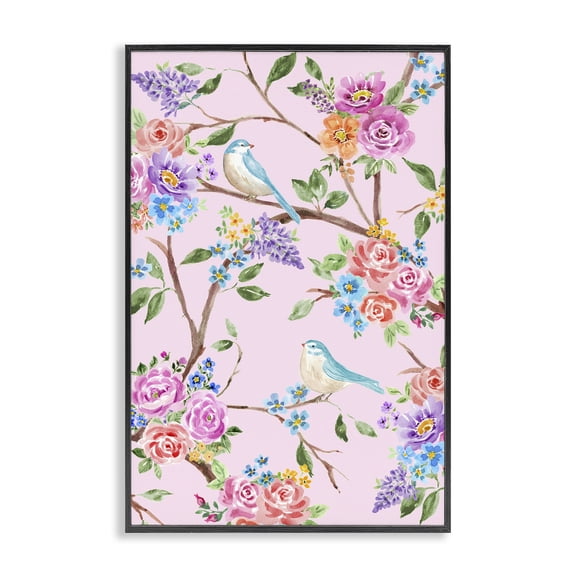Stupell Industries Pink & Blue Spring Florals Black Framed Giclee Art, design by Corinne Haig