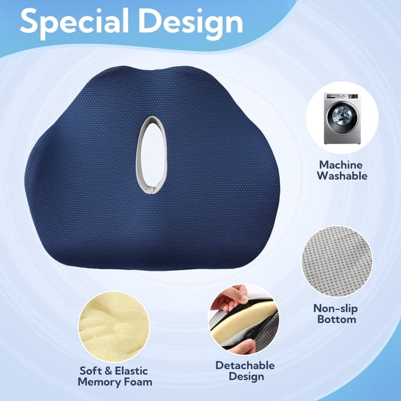 SUNNY HEAT Orthopedic Memory Foam Seat Cushion 18x14x3 Non Slip Pressure Relief Pad Relieves Coccyx Sciatica Pain for Office Car Wheelchair
