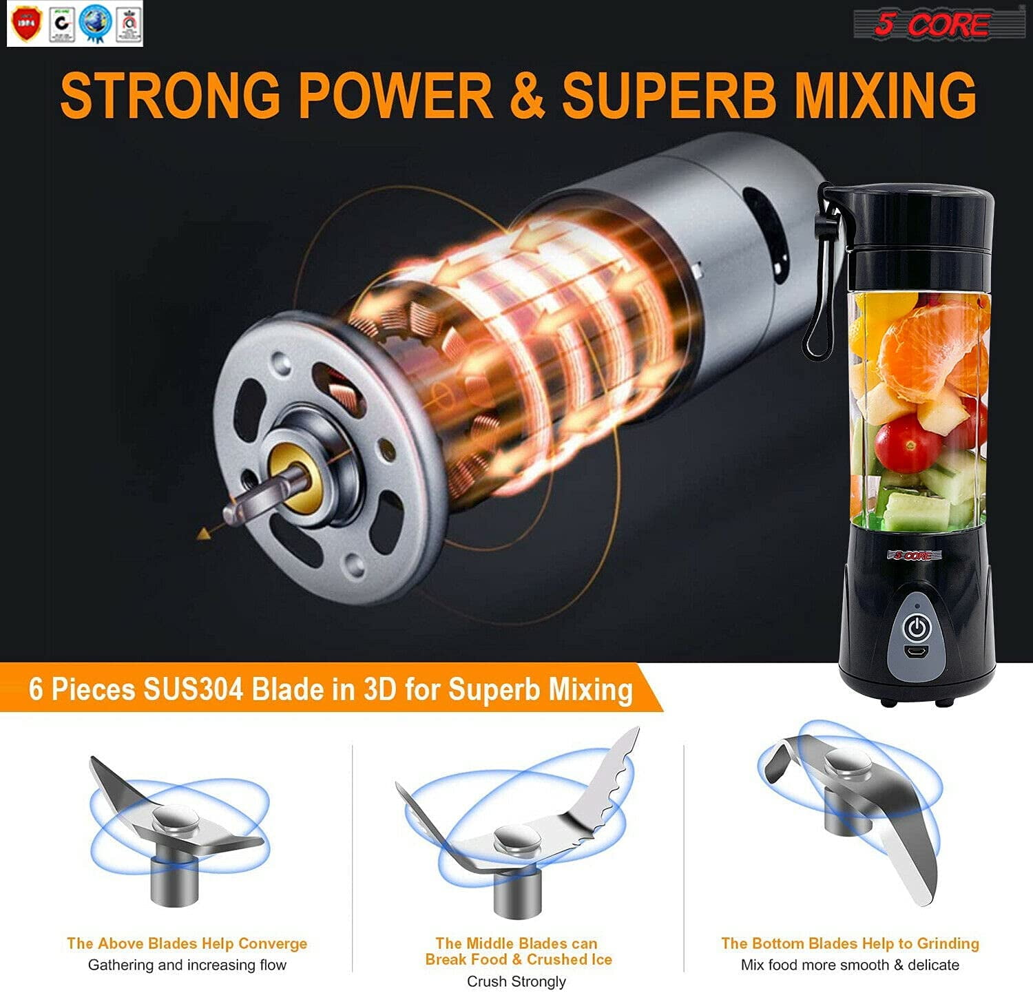 Buy 5 Core Portable Personal Blender USB 4000 mAh Rechargeable Long battery life with 6 Blades