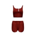 thumbnail image 4 of Bixock Womens Pajama Set,Pajamas for Women Solid Color U Neck Fitted Camisole Crop Top Summer Lightweight 2 Piece Loungewear Sleepwear, 4 of 6