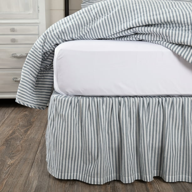 Denim Blue Farmhouse Bedding Miller Farm Ticking Stripe Cotton Split Corners Gathered Striped Twin Bed Skirt Walmart Com Walmart Com