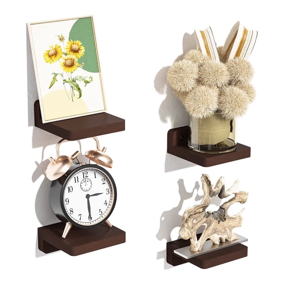 Small Floating Shelves Wall Mounted, Wood Shelf for Decoration and Storage Set of 4, Mini Display Shelf for Bedroom, Bathroom, Kitchen, Office (4 inch)