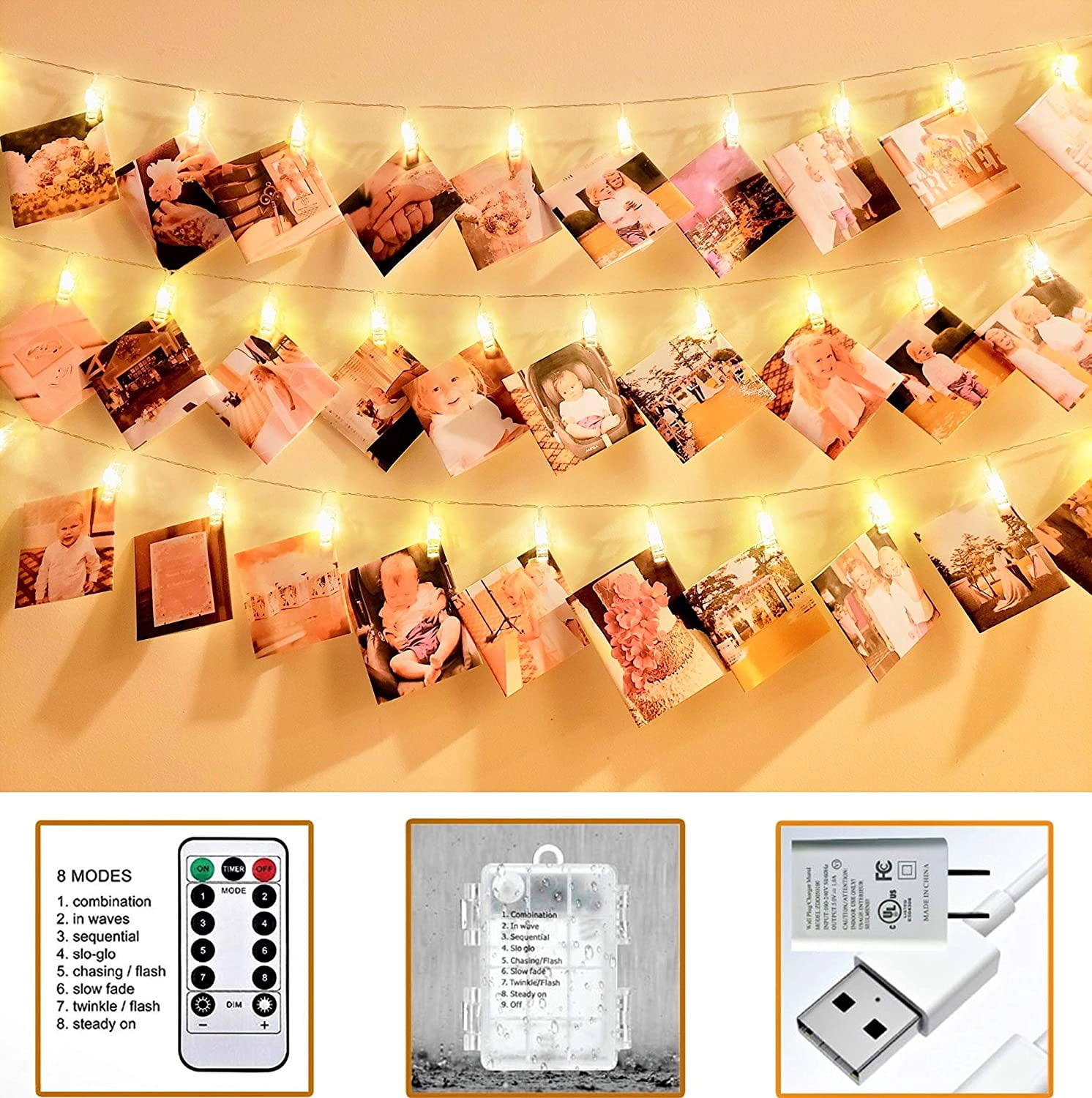 40 LED Photo Clip String Lights for Bedroom Wall Decor┃Battery or Plug