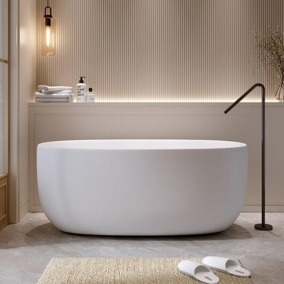 AVAXA 47'' Freestanding Resin Stone Bathtub, Solid Surface, Pop-Up Drain and Overflow