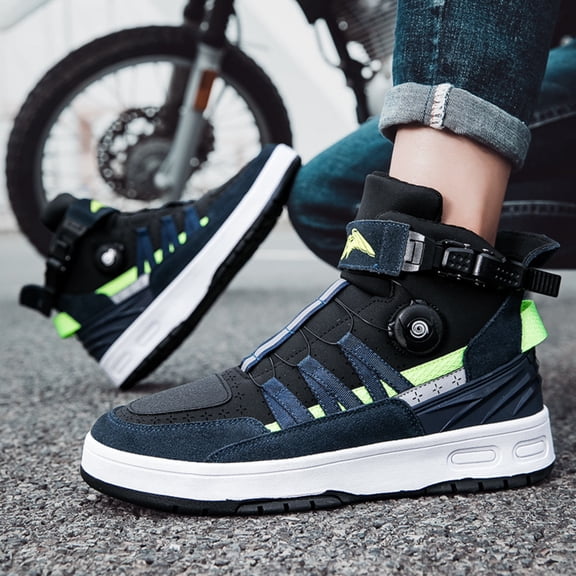 Men's and women's all-season motorcycle riding boots and motorcycle shoes,Black green,38