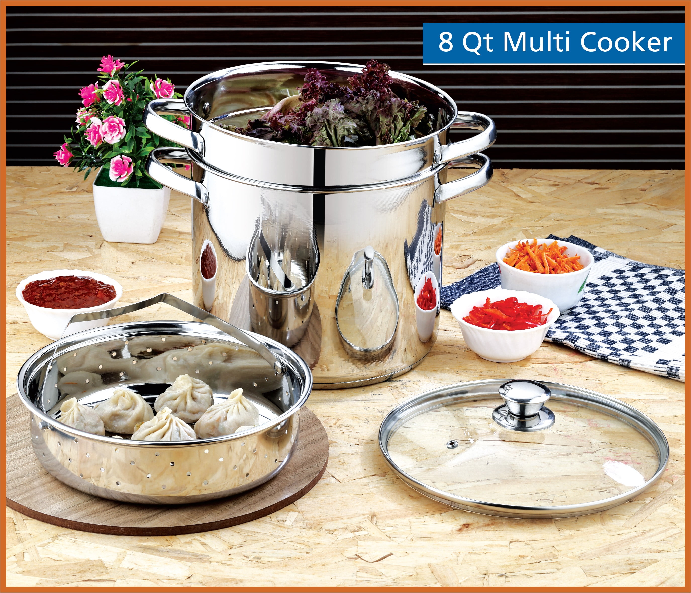 Mainstays 4-Piece Stainless Steel 8 qt Cooker Multipot Set