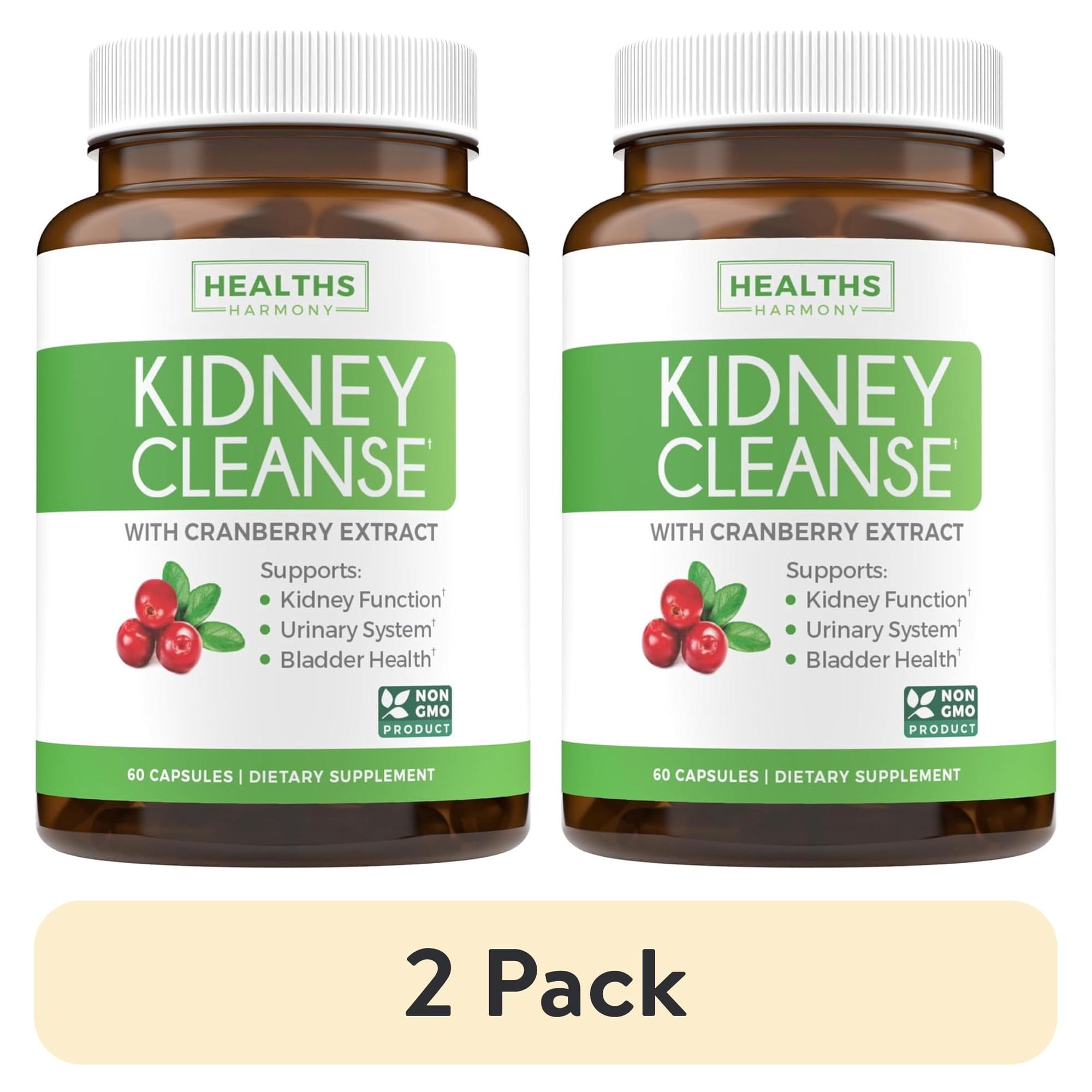 (2 pack) Healths Harmony Kidney Cleanse, Kidney Support Supplement with Cranberry Extract, 60 Capsules